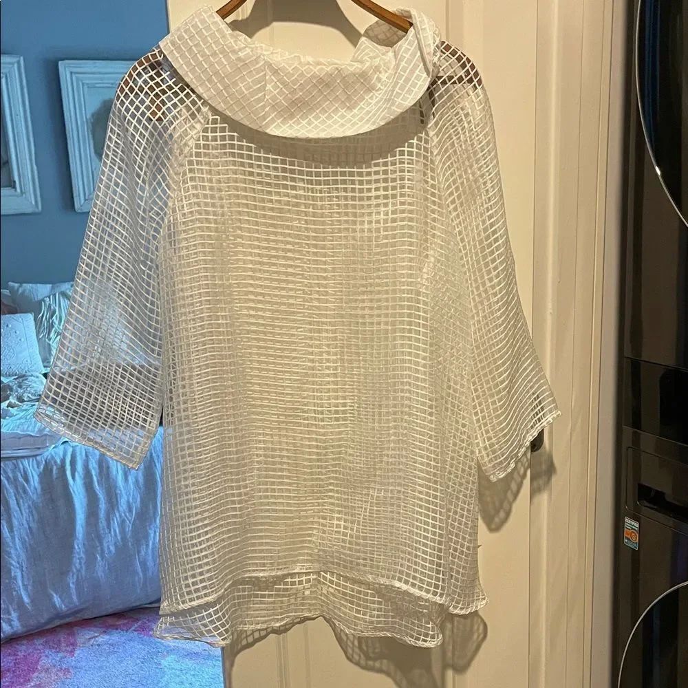 White Sheer Grid Pattern Top